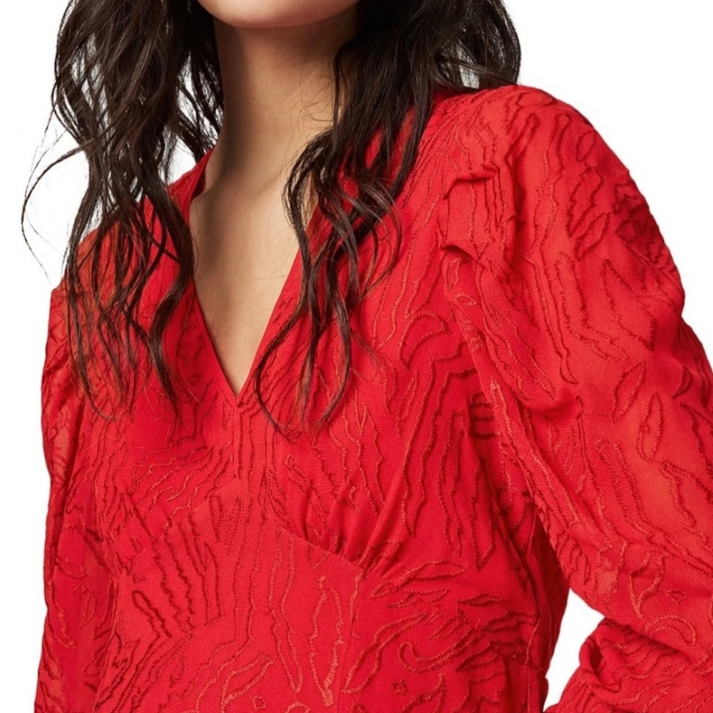NEW All Saints Size 0 Red Embroidered Rosi Ani Dress - Picture 2 of 11